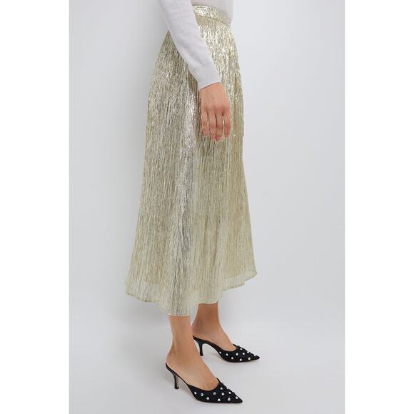 HYACINTH HOUSE Gold Metallic Plisse Gloria Maxi Skirt Size XL NWT - Picture 8 of 9